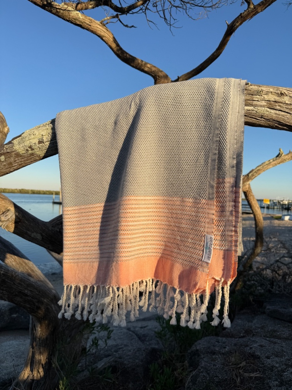 Angler Rag Orange — Salt Rag™ Sand-Resistant Turkish Beach Towel - Picture 6 of 7